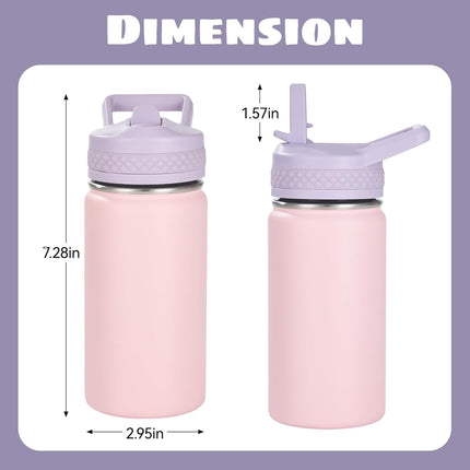 12oz Insulated Kids Water Bottle Stainless Steel Straw Lid BPA-Free