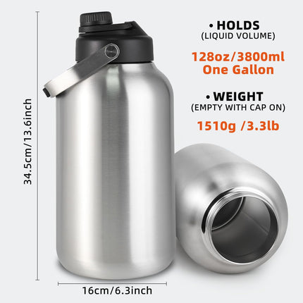 128oz Stainless Steel Insulated Water Jug Leak-Proof with Handle
