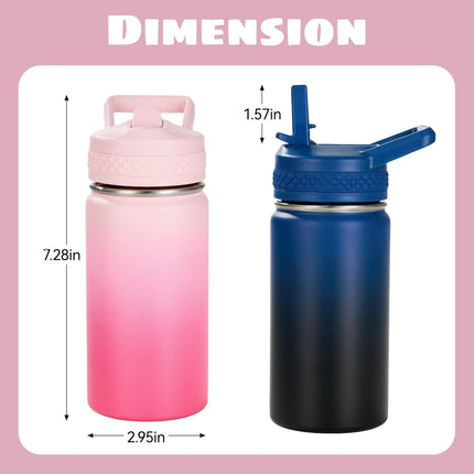 12oz Insulated Kids Water Bottle Stainless Steel Straw Lid BPA-Free