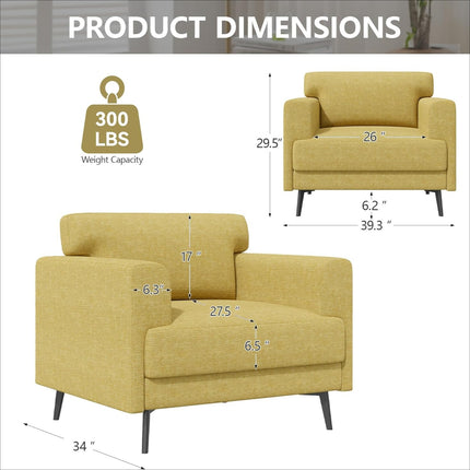 Linen Fabric Comfy Upholstered Armchair Single Sofa