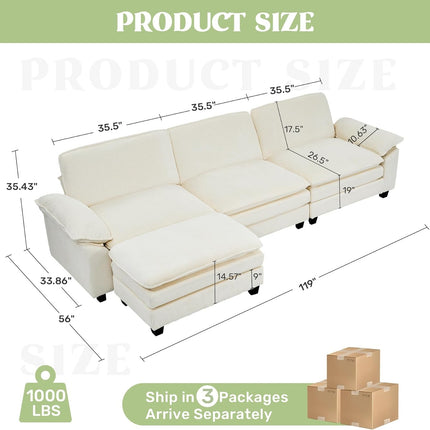 118" Modular Comfy Cloud Sectional Sofa