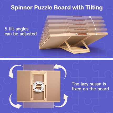 Wooden Puzzle Table Rotating Tilting with 4 Storage Drawers