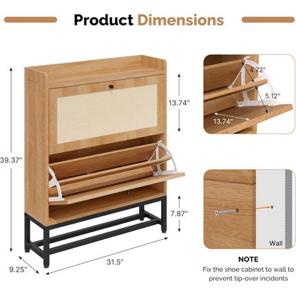 Slim Entryway Shoe Storage Cabinet Modern Freestanding Shoes Organizer