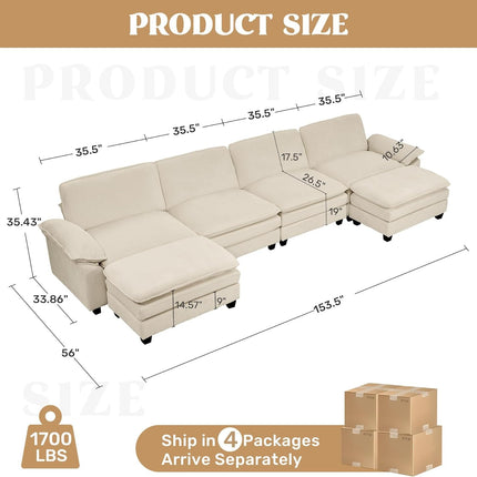 118" Modular Comfy Cloud Sectional Sofa