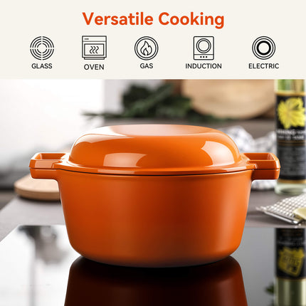 Enamelled Cast Iron Dutch Oven Casserole Pot 2 in 1 Cooking Set