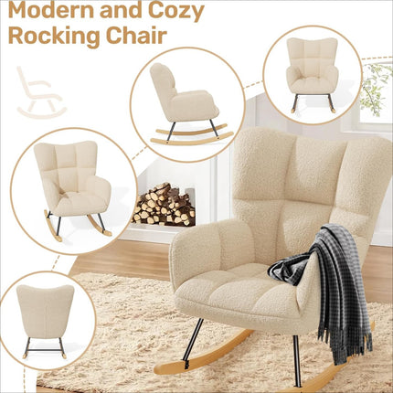 Lambswool Rocking Chair with High Backrest Armrest