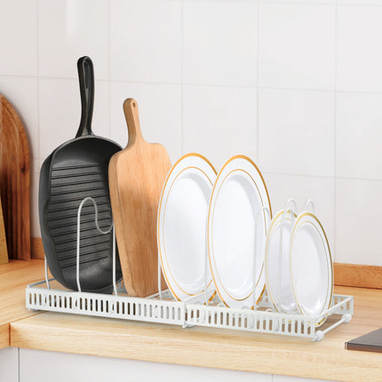 Expandable Pan Organizer Rack 7 Adjustable Dividers Lid & Board Holder