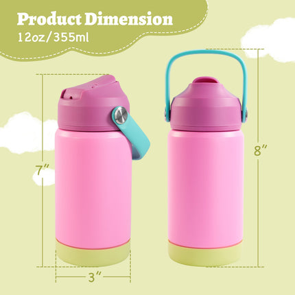 Stainless Steel Kids Insulated Bottles 2-Pack, Leak-Proof with Straw