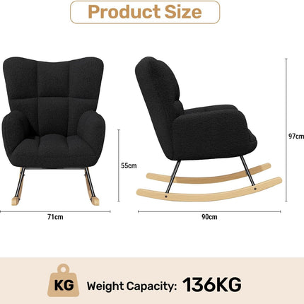 Lambswool Rocking Chair with High Backrest Armrest