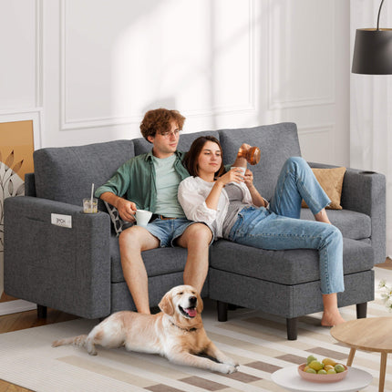 78" L-Shaped Linen Upholstered Sectional Sofa 3-Seat Convertible Couch
