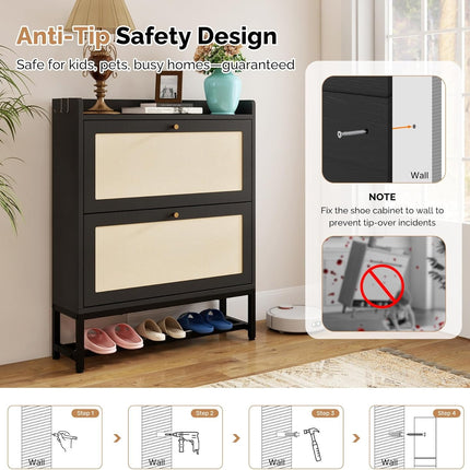 Slim Entryway Shoe Storage Cabinet Modern Freestanding Shoes Organizer