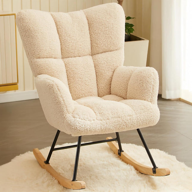 Lambswool Rocking Chair with High Backrest Armrest