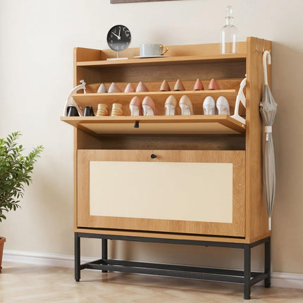 Slim Entryway Shoe Storage Cabinet Modern Freestanding Shoes Organizer