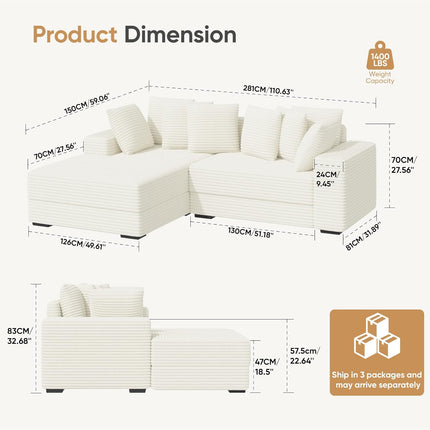 111‘’ Sectional Cloud Couches with L Shaped Chaise