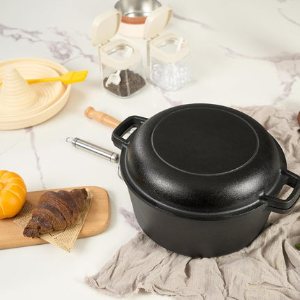 6.5QT Pre-Seasoned Cast Iron Dutch Oven Dual Handles Oven-Safe
