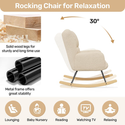 Lambswool Rocking Chair with High Backrest Armrest