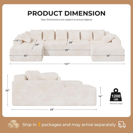 131'' Cloud Sectional Couches with Chaise Lounge