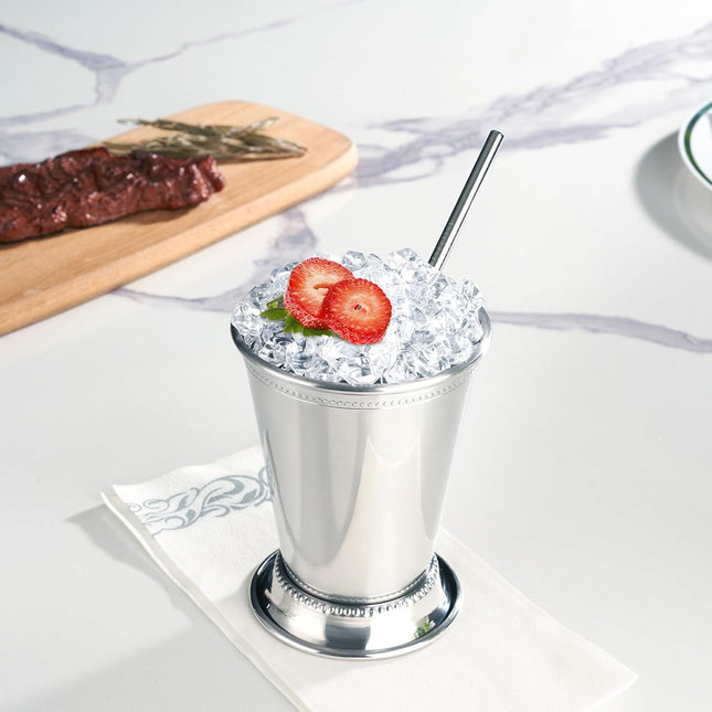 12oz Stainless Steel Mint Julep Cups Set of 4 with Straws