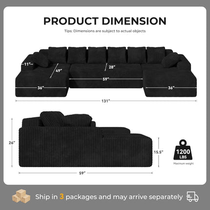 131'' Cloud Sectional Couches with Chaise Lounge