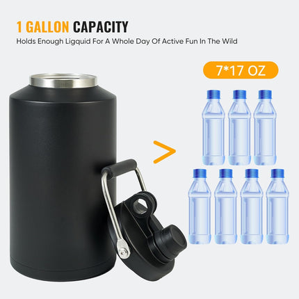 128oz Stainless Steel Insulated Gallon Water Bottle Leak-Proof Sweat-Free