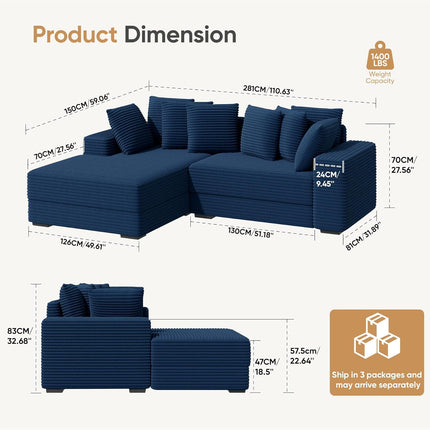 111‘’ Sectional Cloud Couches with L Shaped Chaise