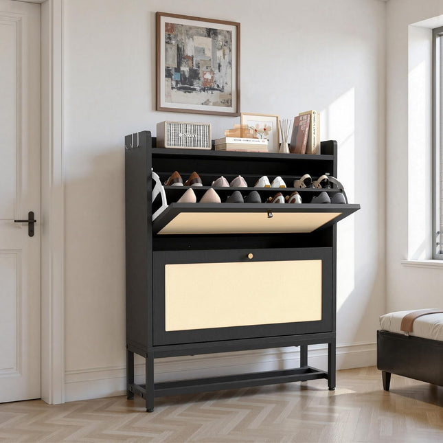 Slim Entryway Shoe Storage Cabinet Modern Freestanding Shoes Organizer