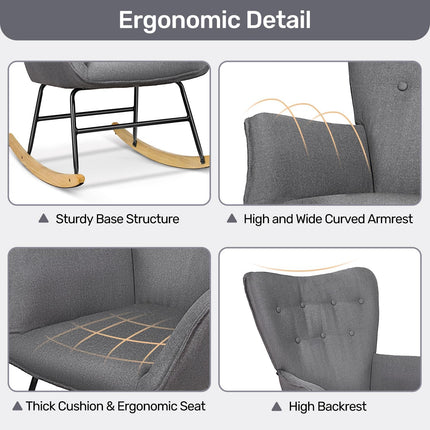 Ergonomic Rocking Chair with High Back Upholstered Armchair