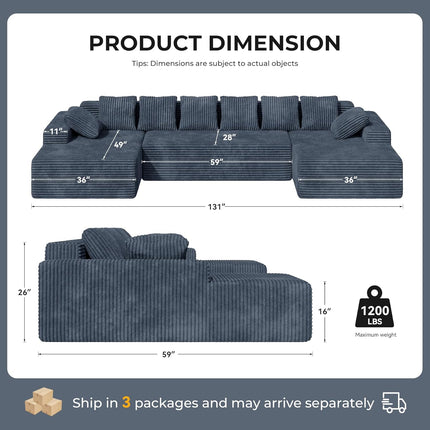 131'' Cloud Sectional Couches with Chaise Lounge