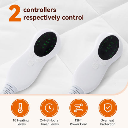 Full-Size Heated Mattress Pad 10 Heat Settings Auto Shut-Off