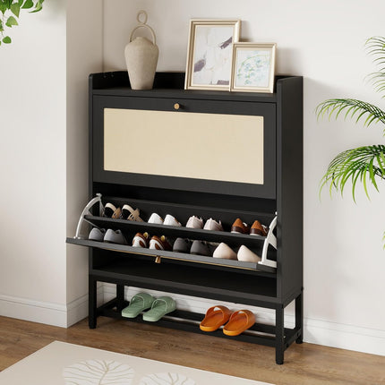 Slim Entryway Shoe Storage Cabinet Modern Freestanding Shoes Organizer