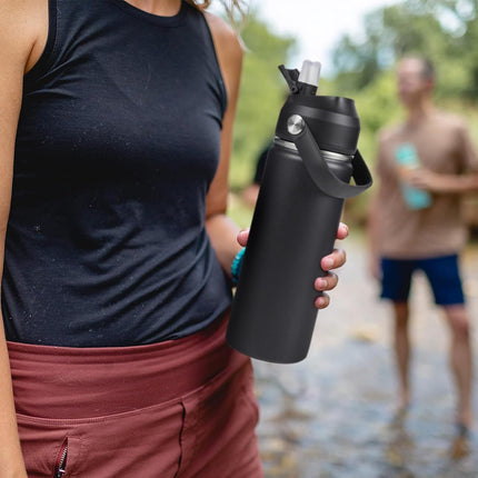 18oz Stainless Steel Insulated Bottle – Wide Mouth Leak-Proof with Straw