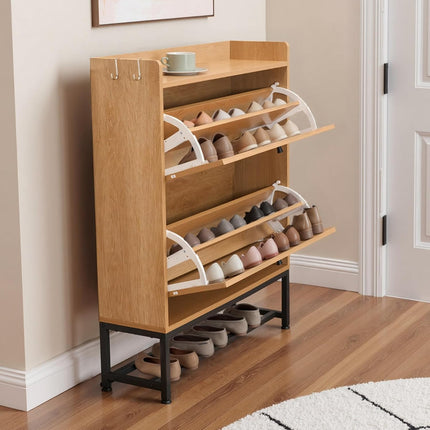 Slim Entryway Shoe Storage Cabinet Modern Freestanding Shoes Organizer