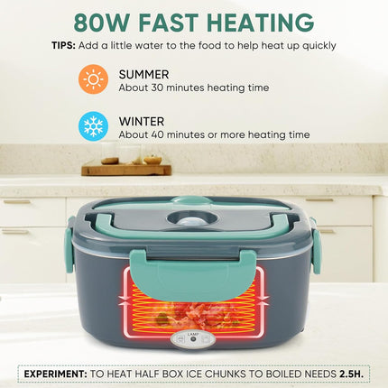 80W Heated Lunch Box Dual Stainless Steel Containers Insulated Bag