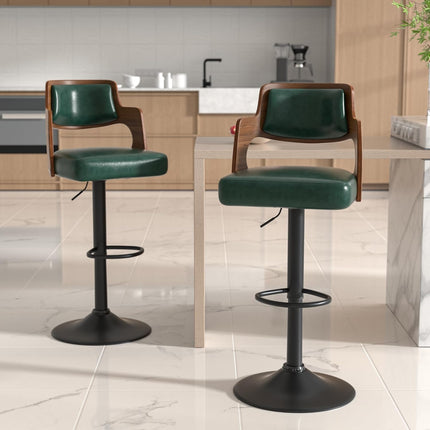 Wooden Upholstered Swivel Bar Stools Set of 4