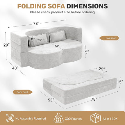 78" 2 in 1 Velvet Convertible Folding Sleeper Sofa