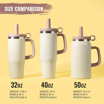 32oz Stainless Steel Water Bottle Insulated Leak-Proof with Straw & Handle