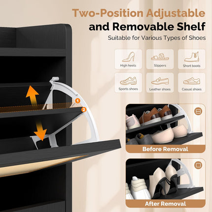 Slim Entryway Shoe Storage Cabinet Modern Freestanding Shoes Organizer