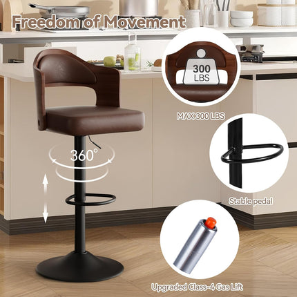 Wooden Upholstered Swivel Bar Stools Set of 4