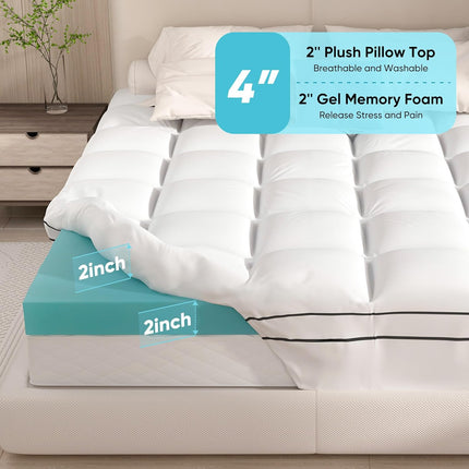 Full-Size Memory Foam Mattress Topper 4" Dual-Layer