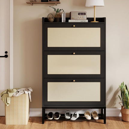 Slim Entryway Shoe Storage Cabinet Modern Freestanding Shoes Organizer