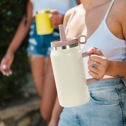 32oz Stainless Steel Water Bottle Insulated Leak-Proof with Straw & Handle