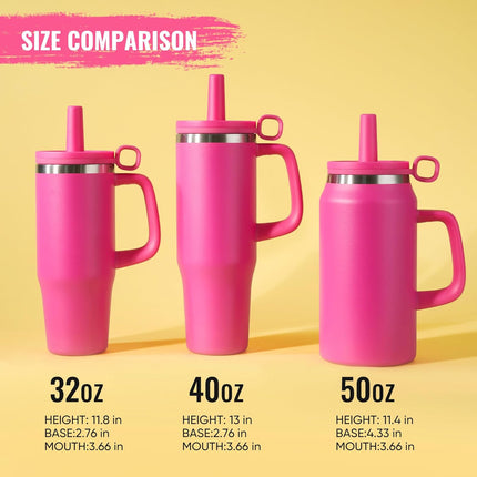 32oz Stainless Steel Water Bottle Insulated Leak-Proof with Straw & Handle
