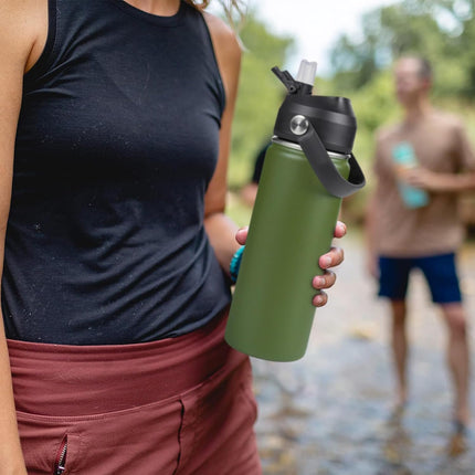 18oz Stainless Steel Insulated Bottle – Wide Mouth Leak-Proof with Straw
