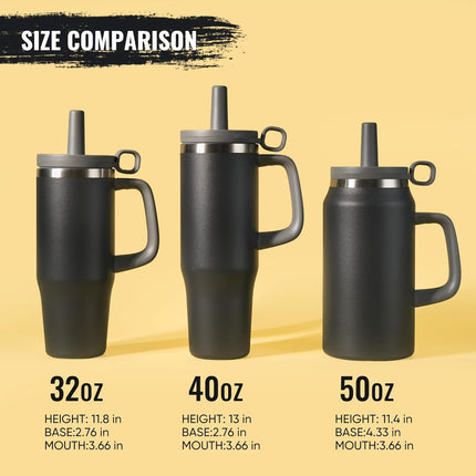32oz Stainless Steel Water Bottle Insulated Leak-Proof with Straw & Handle
