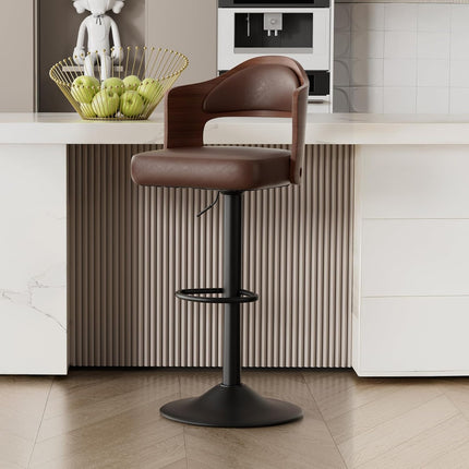 Wooden Upholstered Swivel Bar Stools Set of 4