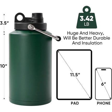 128oz Stainless Steel Insulated Gallon Water Bottle Leak-Proof Sweat-Free