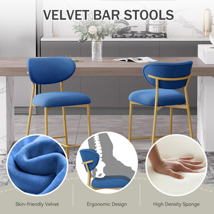 Velvet Ergonomic Modern Counter Height Bar Stools Set of 4