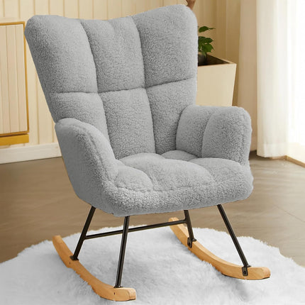 Lambswool Rocking Chair with High Backrest Armrest