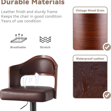 Wooden Upholstered Swivel Bar Stools Set of 4