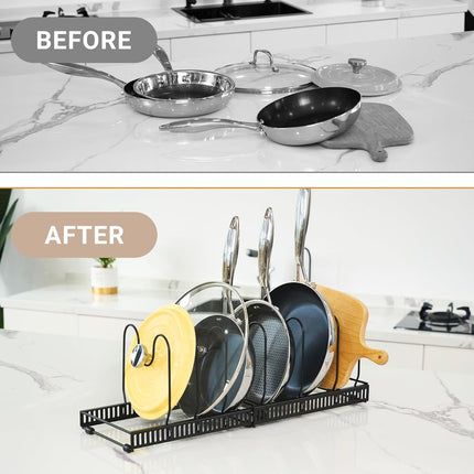 Expandable Pan Organizer Rack 7 Adjustable Dividers Lid & Board Holder